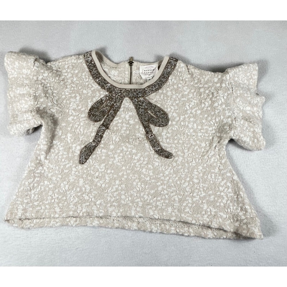 Hannah Banana  Girls 7 Cream Embellished Bow Ruffle Sleeve A22211